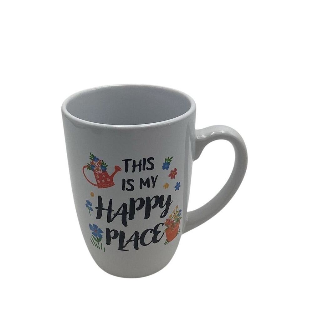 Floral Ceramic Mug‎ "This Is My Happy Place" 16oz Multicolor